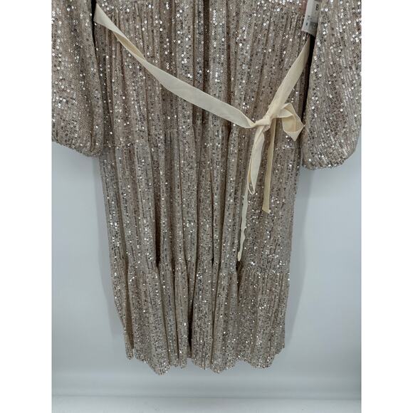 Arula Dress Women 2X Beige Sequin Shimmer Long Sleeve Maxi Gown Holiday Event - Picture 3 of 11